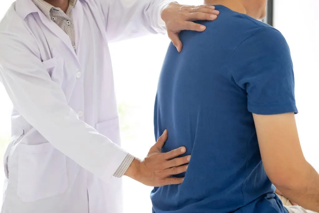 chiropractor examining patients back 
