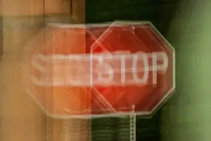 A blurry stop sign