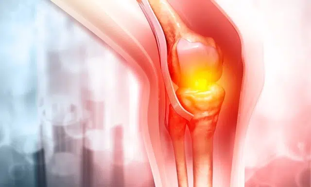 Accurate medically 3d illustration showing knee joint with ligaments. knee pain. joint pains