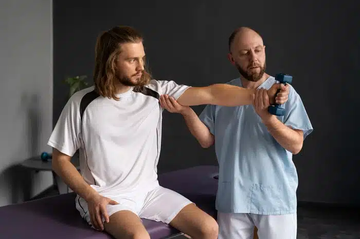 physical therapist helping a patient